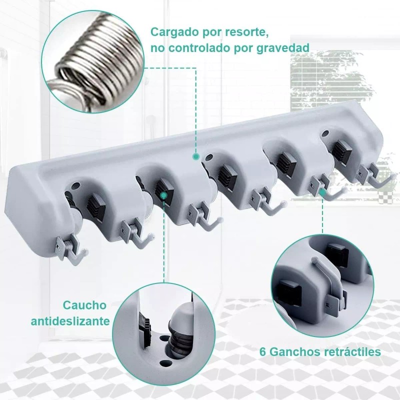 MARZSEFLO Porta Escobas Organizador De Escobas 5 Espacios Y 6