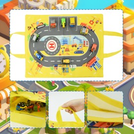 Locisne 8 Simulation Rebound Car Sets (Including Popular Models Loader & Dump Truck)+multifunctional Parking Scene Game Yellow Handbag, Parent-Child Entertainment, Children Aged 3+ to Play and Learn