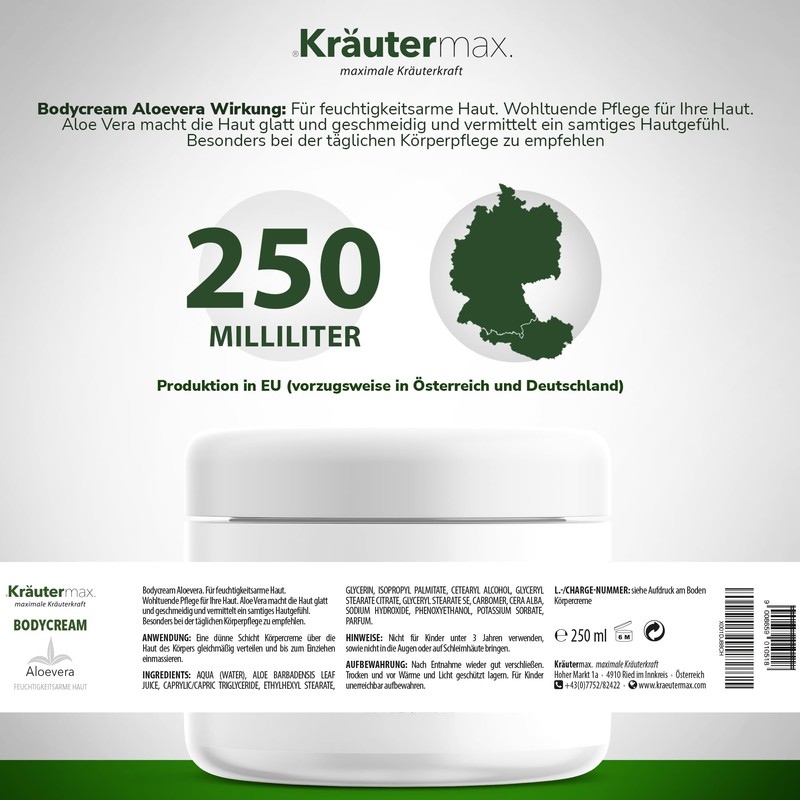 Kräutermax Aloe Vera Cream 250 ml - Moisturising Body Lotion
