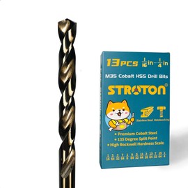 STROTON Juego de brocas de cobalto (1/16-1/4 pulgadas, 13 unidades), M35 de acero de alta velocidad para acero inoxidable, metal duro, hierro fundido, plástico y madera