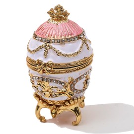 SEVENBEES Unique Faberge Egg Trinket Box, Hand-Painted Enameled Hinged Jewelry Organizer, Vintage Bejeweled Storage, Mini Ring Earrings Jewelry Box, Figurine Collectible Keepsake Home Decor
