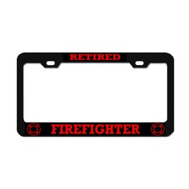 General Tag Retired Firefighter Black - Red Black - U.S. American Flag Aluminum License Plate Frame Metal