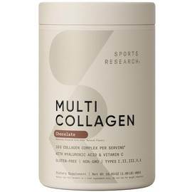 Sports Research Multi Collagen Protein Powder (Type I, II, III, V, X) with Hyaluronic Acid + Vitamin C - 5 Types of Food Based Collagen - 30 Servings - Chocolate Flavor - 16.4 oz