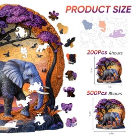 Wooden Puzzle for Adults 500 Pcs, 3D Vision Effect Elephant Forest Puzzle Unique Shape Advanced Jigsaw Puzzle, Challenge Wooden Jigsaw Puzzle for Family Game (16.9 x 16.4 in)