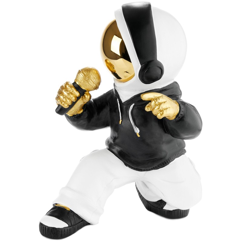 BRUBAKER Decorative Astronaut Singer Figure with Gold Microphone and Black