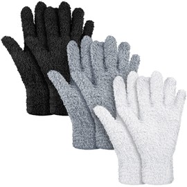 Patelai 3 Pairs Microfiber Plant Dusting Gloves Leaf Cleaning Gloves for Indoor Plants, Blinds, Furniture, House(Medium,Black, White, Gray)
