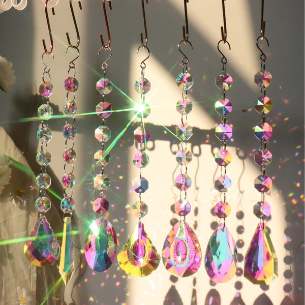 8 Pieces Crystal Suncatchers, Sun Catcher for Window Hanging Crystal Hanging Rainbow Pendant Glass Drop Prism Decor for Ornaments Home Garden Office Valentine's Decorations