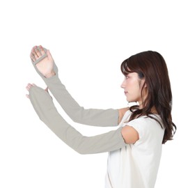 [Carelance] キシリミント 手の甲までおおう 冷感アームカバー UVカット UPF50+ 【汗かくほどに続くひんやり】 レディース 腕カバー ロング丈 指かけ アウトドア 接触冷感 紫外線 日焼け対策 砂山靴下 2668CA (グレージュ)