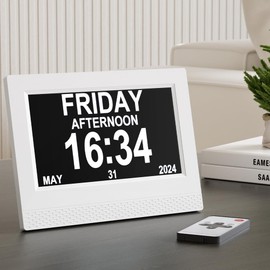 Artiss 7" Digital Day Clock Alarm Calendar Dementia Date Week Month Year White