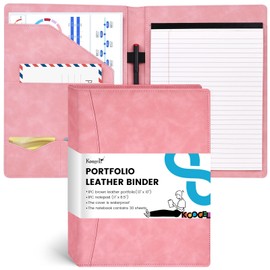 Koogel Portfolio Leather Binder, Pink Portfolio Folder for Legal Pad Organizer with 30 Sheets Writing Notepad