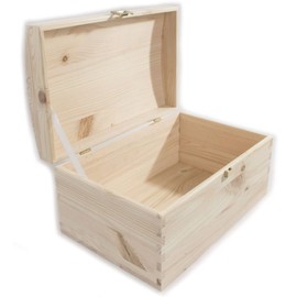 Wooden Treasure Chest Box | 29 x 19 x 14.5 cm | Memory Keepsake Trinket Jewellery Storage Case | Unpainted Decorative Plain Pine