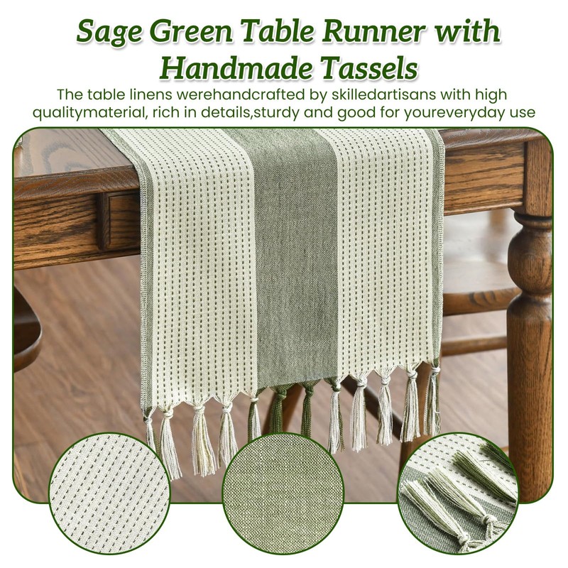 NICKLIN Table Runner with Handmade Tassels,33x183cm Table Runners for Dining
