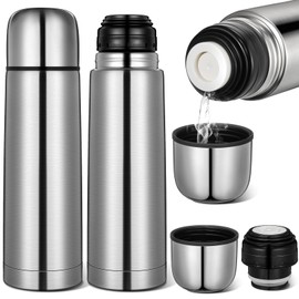 Domensi 2 Pcs Stainless Steel Thermal Bottle 17 oz/ 500 ml Hot Water Flask Coffee Travel Mugs with Cup Cafe Sealed Vacuum Insulated Bottles for Hot Drinks