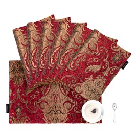 TOPLUXE Placemats 30x45cm, Damask Table Mats for Dining Room/Restaurant/Banquet/Festival Decoration (Set of 6, Burgundy)