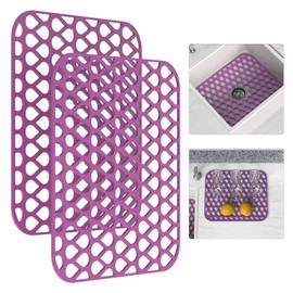 Silicone Sink Mat 2PCS TOOVEM Sink Protectors for Kitchen Sink, Sink Mat Grid Non-Slip Folding Sink for Bottom of Farmhouse Stainless Steel Porcelain Sink Pad - Purple