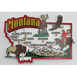 Montana State Map and Landmarks Collage Fridge Souvenir Collectible Magnet FMC