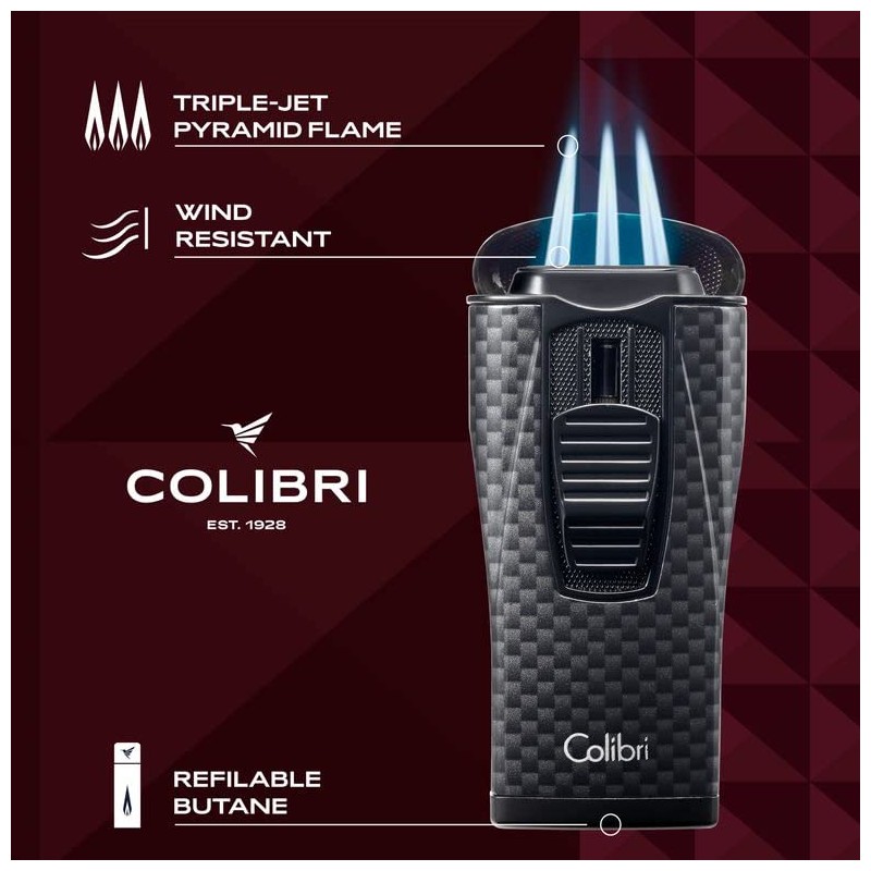 Colibri Monaco Triple Jet Flame Cigar Lighter, Wind Resistant, Blue