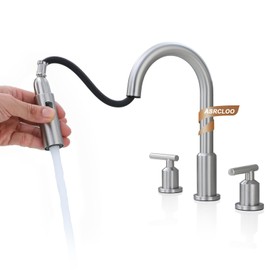 Pull Down Sprayer Bathroom Sink Faucet, Widespread 8 Inch 2 Handles 3 Hole Pull Out Bathroom Faucet Brushed Nickel,with Pop Up Drain and Water Supply Line