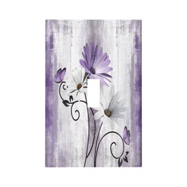 Yamxbfa Rustic Farm Purple Daisy Floral Flowers and Butterfly on Violet Grey Wood Single Toggle Light Switch Cover Decorative 1 Gang Wall Plate Electrical Dimmer Switchplate for Country Bathroom Decor