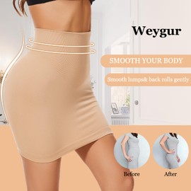 Weygur Body Shaper Shapewear Dress for Women Tummy Control Skirt Seamless Slip Under Dresses Half Slip