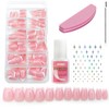 240 Pcs Pink French Tip Short Press on Nails Kit,