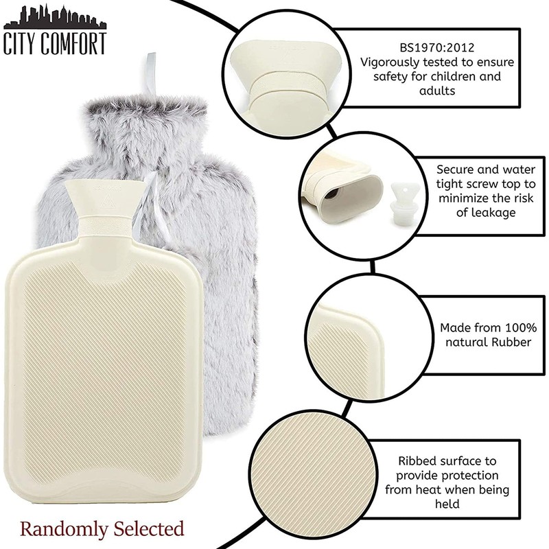 2 Litre Hot Water Bottle with Luxury Fluffy Fur Cover