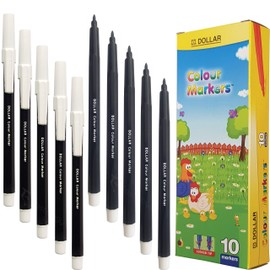 Felt Tip Pens, BLACK, Fibre Fine Point, Pack of 10, Colouring Drawing Pens, Write Sketch Mark Draw, School Office Home Use, iVAIDEX Black Ball Pen