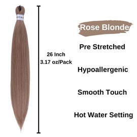 Rose Blonde Braiding Hair Pre Stretched Color 24/30/613 Prestretched Braiding Hair Extensions Hypoallergenic Ez Braid Yaki Texture Synthetic Box Braids for Black Women