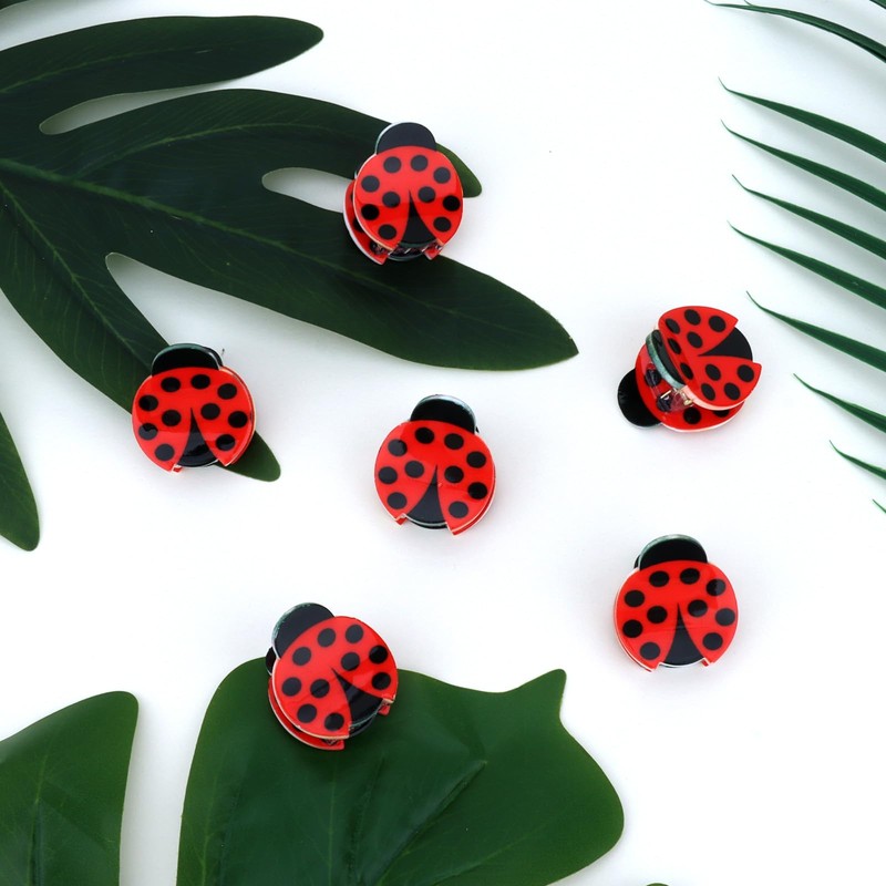6 Pcs Cute Red Ladybug Hair Cllips, Small Claw Clips