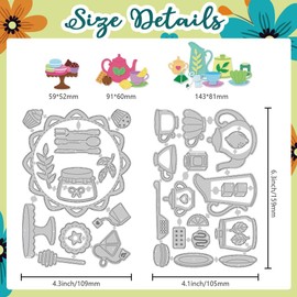 DELORIGIN Tea Making Tools Cutting Dies Card Making Die Stencil Desserts Tea Sets Metal Card Die Cuts Scrapbooking Embossing Template Dies for Greeting Cards Craft Paper Album Invitation Decor