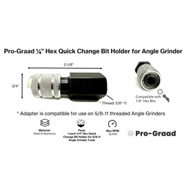 Pro-Graad 1/4” Hex Shank Converter, Quick Change Bit Holder for 5/8-11 Angle Grinders, Upgrade Accessory, Adapter for Mushroom Log Inoculation Hex Drill Bits, Pack of 1