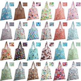 Eccliy 24 Pieces Reusable Grocery Bags Polyester Shopping Bags for Groceries Multi Colors Reusable Foldable Shopping Tote(Animal Style)