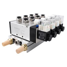 Baomain 4 Space Pneumatic Solenoid Valve DC12V PT1/2 5 Way 2 Position Manifold with Base Muffler Quick Fittings Set 4V410-15