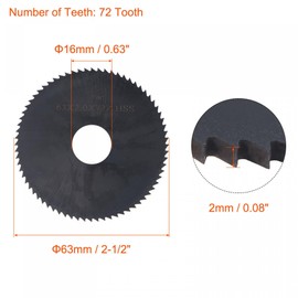 sourcing map Circular Saw Blade 63 mm (2-1/2 Inch) Diameter 2 mm Thick 72 Teeth Milling Cutter Made of 6542 High Speed Steel (HSS) with 16 mm Mandrel for Metal and Wood Cutting