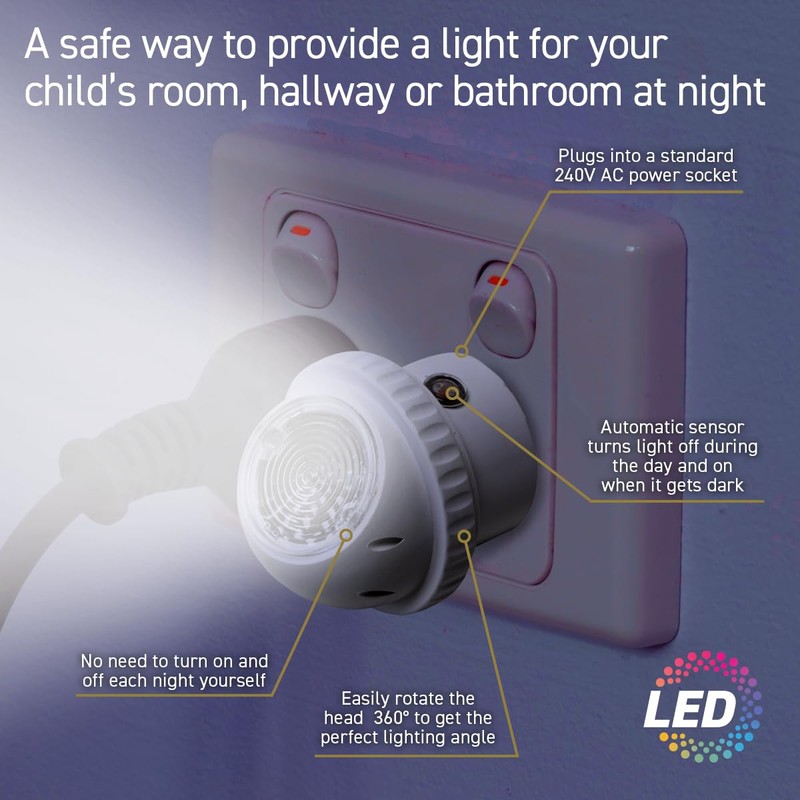 SAS Electrical 240V 360 Degree Swivel Night Light with Light