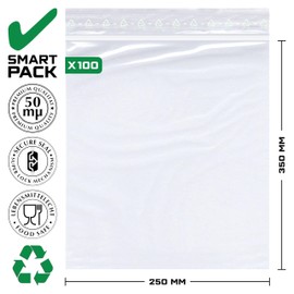 Pack of 100 Ziplock Bags 25 x 35 cm Large Packing Bags Freezer Bags Reusable Baggys Zip Bags Baggies 50 µm Thick (250 x 350 mm)