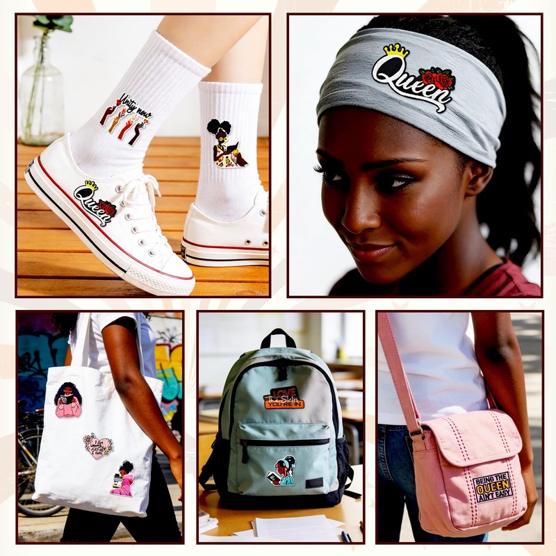 Crocode tears Black Girl Iron On Patches 16pcs Bookish Embroidered