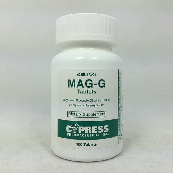 Mag-G Tablets Magnesium Gluconate Dietary Supplement 100 Tablets Per Bottle (3 Pack)