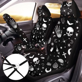 10 Pcs Moon Star Car Seat Cover Full Set for Women Men Steering Wheel Cover Front Seat Cover Belt Pad Armrest Pad Cover Car Coaster Keychain Wrist Holder for Universal Car SUV Truck(Vivid Pattern)