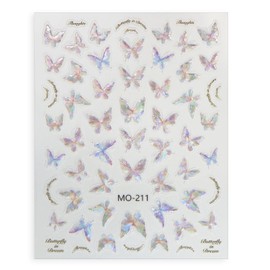 Nail Seal Butterfly [Aurora Silver] Silver Butterfly Nail Sticker Nail Art Self Nail Decoration [1 Sheet Included] NAS-066