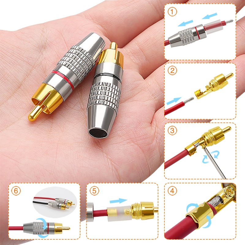 KUOQIY 6 PCS Gold Plated RCA Plug Audio Video Connector,