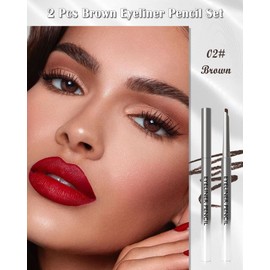 2 Pcs Brown Eyeliner Pencil Set, Waterproof Waterline Matte Gel Eyeliner, Long-Lasting Sweatproof Smudge Proof Gel Eye Liner Pencils for Women, Cream Texture Retractable Slim Angled Tip Makeup Pen-02