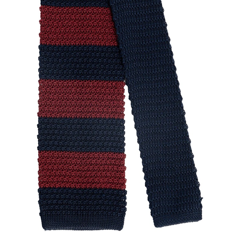Maneragram Mannergram Silk Preppy Block Knit Tie Navy Wine