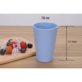 LuckyZone Wheat Straw Unbreakable Cup | 16 oz Reusable Water Drinking Glasses Sets of 5 | Lightweight Tumbler for Kitchen Outdoor | Dishwasher Safe, BPA Free and Eco friendly (16 oz, 5 Color_A)