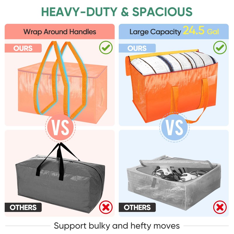 BALEINE 4-Pack Oversized Moving Bags with Reinforced Handles, Heavy-Duty Storage