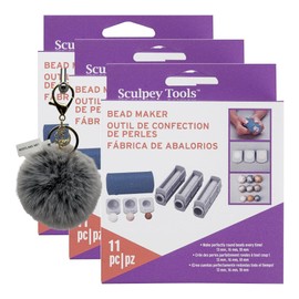 Sculpey Clay Bead Making Kit, 11-Piece Set - Tools Clay Bead Bracelet Maker for Round Beads | Bundled with Pompom Balls Fluffy Keychain - Clay Bead Spinner Kit ~ [Pack of 3]
