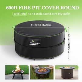 UIRWAY Fire Pit Cover 44 Inch Round, Waterproof Outdoor Fire Pit Cover, 600D Heavy Duty Oxford Fabric Firepit Cover with PVC Coating, Strong Tear & Windproof Patio Fire Pit Table Cover, Black