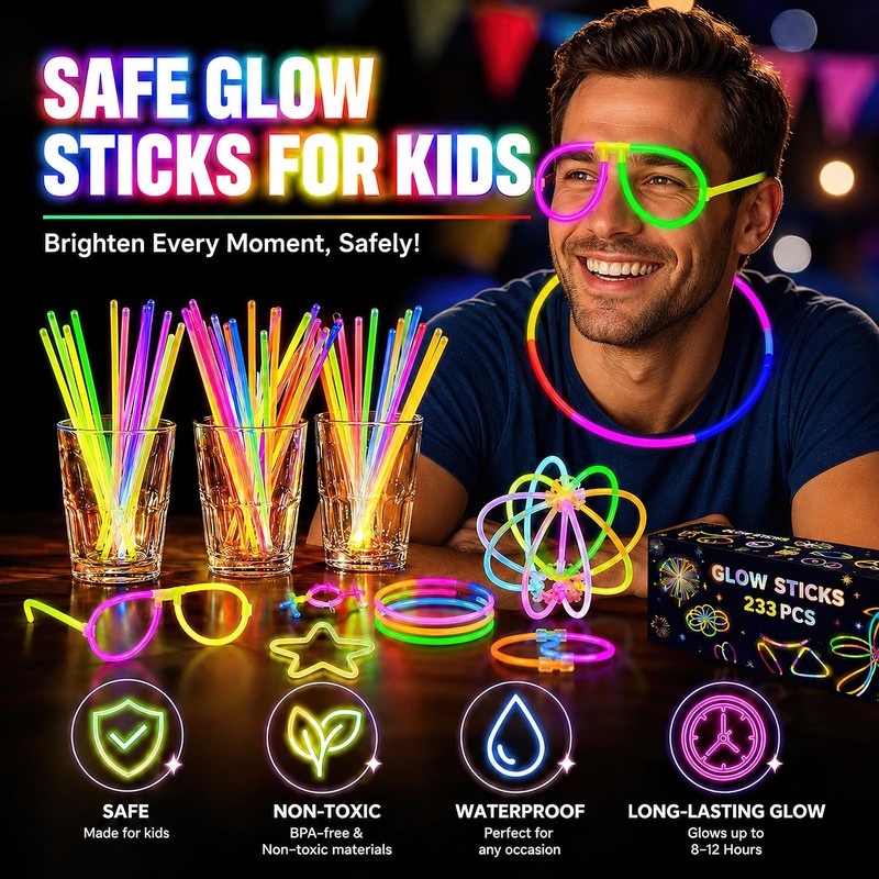 SilverChry 233 pezzi Fluo Party Kit, 100 Braccialetti Luminosi Fluorescenti,