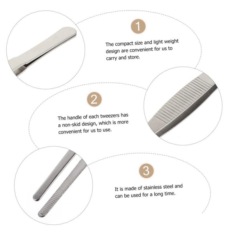 OATIPHO 4pcs Stainless Steel Tweezers Non-skid Forceps with Blunt Tips
