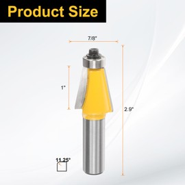 sourcing map 11.25 Degree Chamfer Router Bit 1/2 Inch Shank 1" Cutting Length Carbide Tip with Bearing for Woodworking Milling Cutter Tool, Yellow